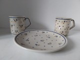 1 farfurie si 2 pahare ceramice - Boleslawiec Poland Handmade