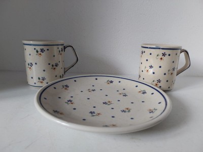 1 farfurie si 2 pahare ceramice - Boleslawiec Poland Handmade foto