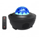 Proiector cu player muzical, Ranpo, LED, RGB, USB, Temporizator, Negru