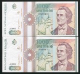 q645 PERECHE CONSECUTIVA 1000 LEI 1991 serie fara punct NECIRCULATA UNC