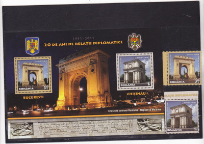 2011 LP 1918+a &amp;quot;20 ani relatii dipl. Romania-Moldova &amp;quot; , serie+ colita ,MNH foto