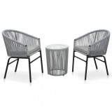 Set mobilier de bistro cu perne, 3 piese, gri, ratan PE GartenMobel Dekor, vidaXL