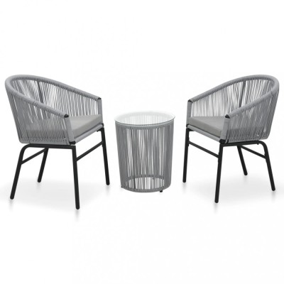 Set mobilier de bistro cu perne, 3 piese, gri, ratan PE GartenMobel Dekor foto