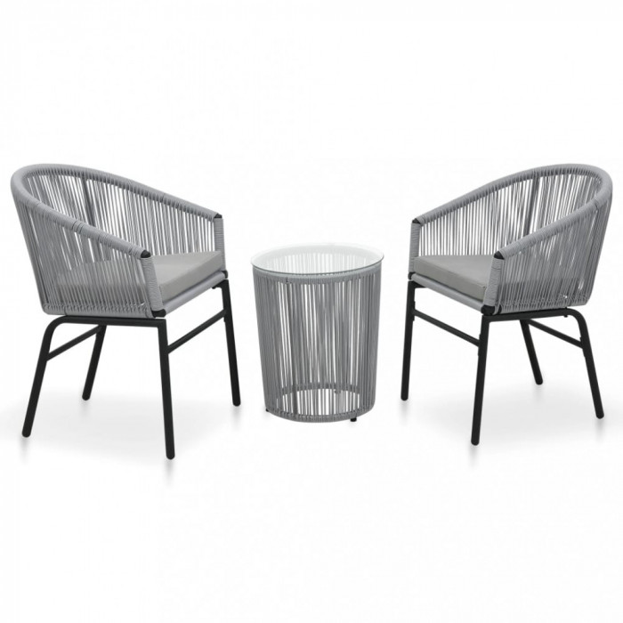 vidaXL Set mobilier de bistro cu perne, 3 piese, gri, ratan PE