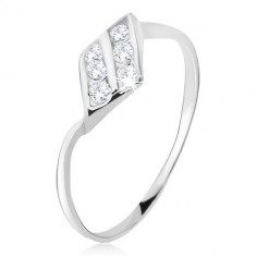 Inel argint 925, formă de diamant, două linii de zirconiu - Marime inel: 47