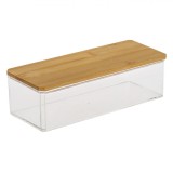 Cutie Organizare, Acrilic, Capac Bambus, Transparent, 23.5x9.5x7 cm, Oem