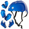 Set de protectie pentru copii genunchiere cotiere aparatori maini si casca cu bretele reglabila, albastru, Oem