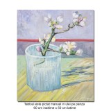 Creanga de migdal inflorita in pahar, pictat manual 60x50cm ulei pe panza, reproducere Vincent van Gogh