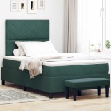 vidaXL Pat cu arcuri cu saltea Verde &icirc;nchis 120 x 190 cm Catifea 3344567