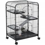 PawHut Cusca Animale Mici Rozătoare Roti 3 Rampe Platforme Bol Sticlă 61.5x44x95cm Neagră | Aosom Romania