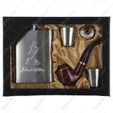 Set cadou pentru barbati 5 piese, plosca, palnie, 2 pahare, pipa
