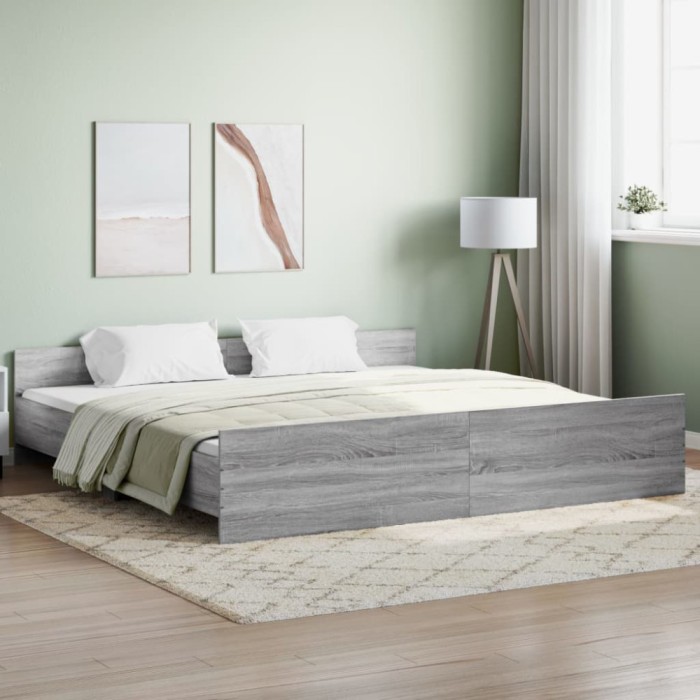 Gossi cadru de pat cu tablie la cap/picioare, gri sonoma, 180x200 cm
