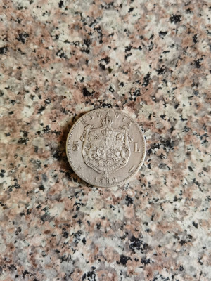 Moneda Argint Carol I Domnul Romaniei 5 Lei 1880 Kullrich Pe - - ,559347 foto