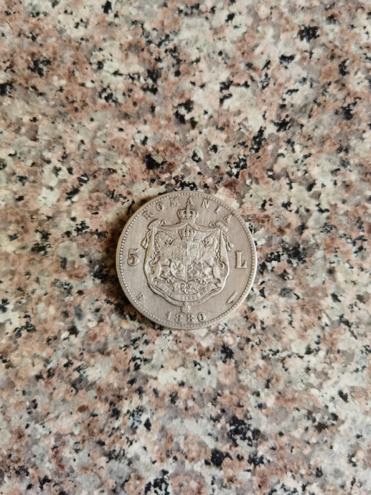 Moneda Argint Carol I Domnul Romaniei 5 Lei 1880 Kullrich Pe - - ,559347