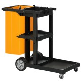 HOMCOM Cărucior de Curățenie Profesional cu 3 Rafturi, C&acirc;rlige pentru Mătură și Sac de 100L, Dimensiuni 121x50,5x96,5 cm, Negru | Aosom Romania