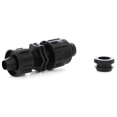 Conector pentru banda pentru irigatii prin picurare, cu capac, negru, polipropilena foto