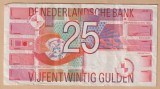 (1) BANCNOTA OLANDA - 25 GULDEN 1989 (5 APRILIE 1989), RED ROBIN