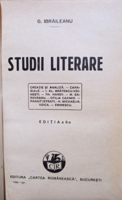 G. Ibraileanu - Studii literare, editia a II-a (editia 1931) foto