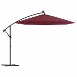 Umbrela suspendata cu LED si stalp din otel, rosu vin GartenMobel Dekor, vidaXL