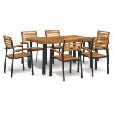 Cumpara ieftin Set mobilier de grădină, 7 piese, lemn masiv de acacia și metal