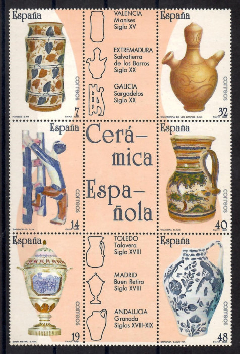 Spania 1987 - Ceramică spaniolă, MC 6+3 viniete, MNH