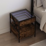VidaXL Noptieră cu LED infinity, stejar fumuriu, 40x40x51 cm