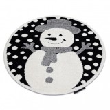 Covor modern pentru copii JOY Cerc Snowman om de zapada, structural pe două niveluri de l&acirc;nă negru / crem, cerc 140 cm