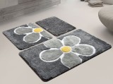 Cumpara ieftin Set 3 Covorase de Baie Flower Gri (Acryl), Chilai Home