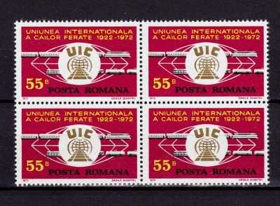 ✅ RO 1972 LP 793 &amp;quot;Uniunea Internationala a Cailor Ferate - 50 ani &amp;quot;, serie bloc de 4 , MNH foto