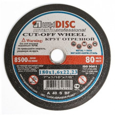 Disc abraziv pentru debitat metal si inox LUGADISC AUT180X1,6X22,2 foto