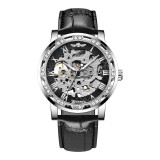 WINNER Ceas Mecanic Barbati Skeleton Negru, Luminous, Bratara 24cm, Hardlex, 3ATM
