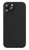 Husa iPhone 14 Pro din silicon, silk touch, interior din catifea cu decupaje pentru camere, Negru