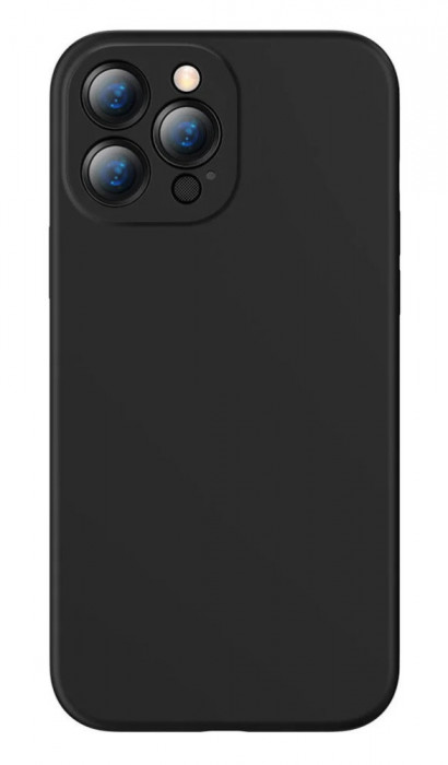 Husa iPhone 12 Pro Max din silicon, silk touch, interior din catifea cu decupaje pentru camere, Negru