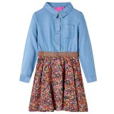 Rochie pentru copii cu m&acirc;neci lungi, bleumarin și albastru denim, 92, vidaXL