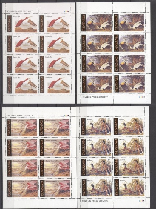 Tanzania 1986 Birds, 8 sets in blocks, MNH S.046