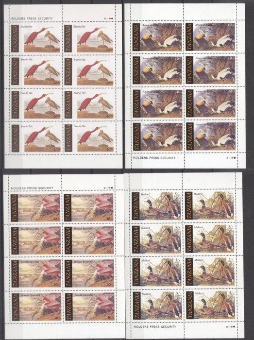 Tanzania 1986 Birds, 8 sets in blocks, MNH S.046