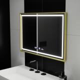 Oglinda LED Rectangulara, 120x80cm, Verite Royale Gold MotionGlow Marcello, Sistem Dezaburire, Ceas &amp; Termometru, Dimabila ModernLight Concept