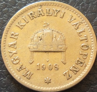 Moneda istorica 10 FILLER - UNGARIA / Austro-Ungaria, anul 1908 * cod 2679 foto