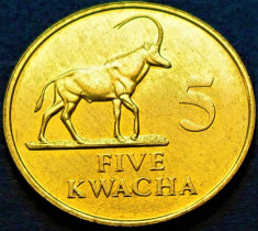 Moneda exotica 5 KWACHA - ZAMBIA, anul 1992 *cod 453 B = UNC foto