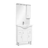 Set mobilier baie Leziter Bianca Plus 75, Alb Lucios, Cu Oglinda, Iluminare