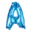 Balon folie metalizata litera a, flippy, 40 cm, cu imprimeu stelute, umflati cu heliu sau aer, ambalaj individual, pai inclus, albastru