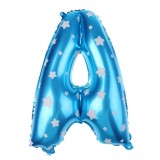 Balon folie metalizata litera a, flippy, 40 cm, cu imprimeu stelute, umflati cu heliu sau aer, ambalaj individual, pai inclus, albastru