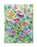 Cumpara ieftin Tablou Flori in gradina impasto pictat manual, 40x30cm acril pe panza in relief efect 3D, Kenny Varniote