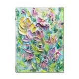 Tablou Flori in gradina impasto pictat manual, 40x30cm acril pe panza in relief efect 3D, Kenny Varniote