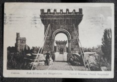 Carte postala, Craiova Podul Suspendat din parcul Bibescu, perioada interbelica foto