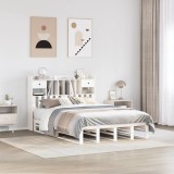 VidaXL Pat cu bibliotecă fără saltea, alb, 140x190 cm, lemn masiv pin 3323987