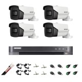 Kit supraveghere ultraprofesional Hikvision 4 camere 8MP 4K, 80 IR, accesorii incluse, live internet