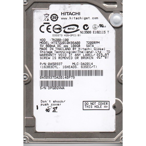 Hard disk laptop SATA Hitachi 100GB 7200rpm