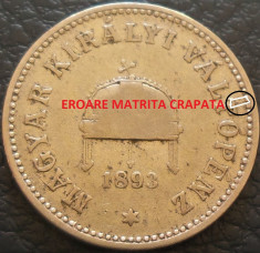 Moneda istorica 10 FILLER - AUSTRO-UNGARIA / UNGARIA, anul 1893 *cod 380 EROARE foto