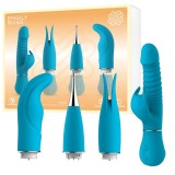 Vibrator ENGILY ROSS Eivian, cu 4 piese interschimbabile, funcție de penetrare, 8 funcții de vibrație, 3 viteze, albastru